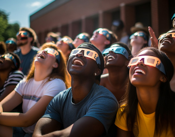 people watching a solar eclipse together.